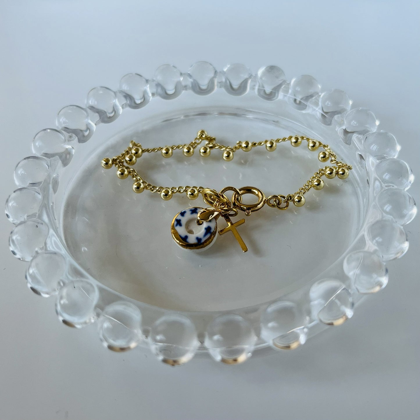 Pulsera porcelana cadena bolitas #12